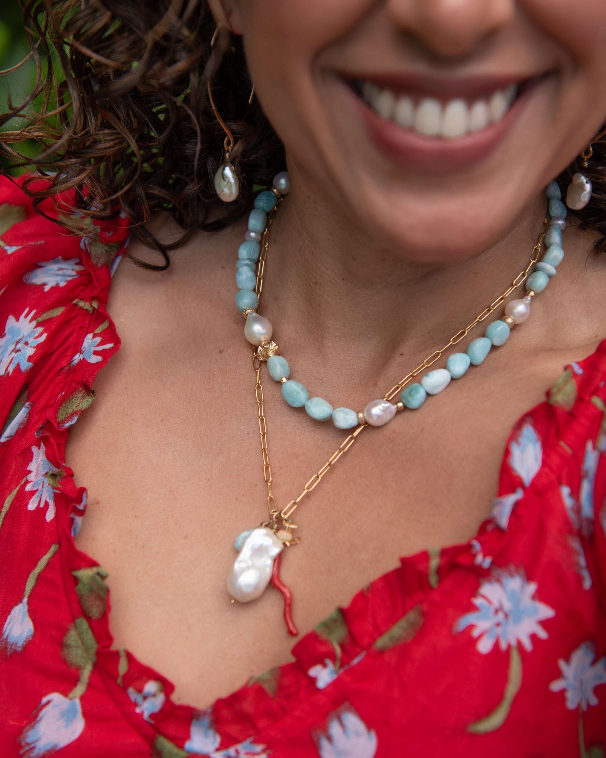 Larimar and Baroque Pearl Necklace