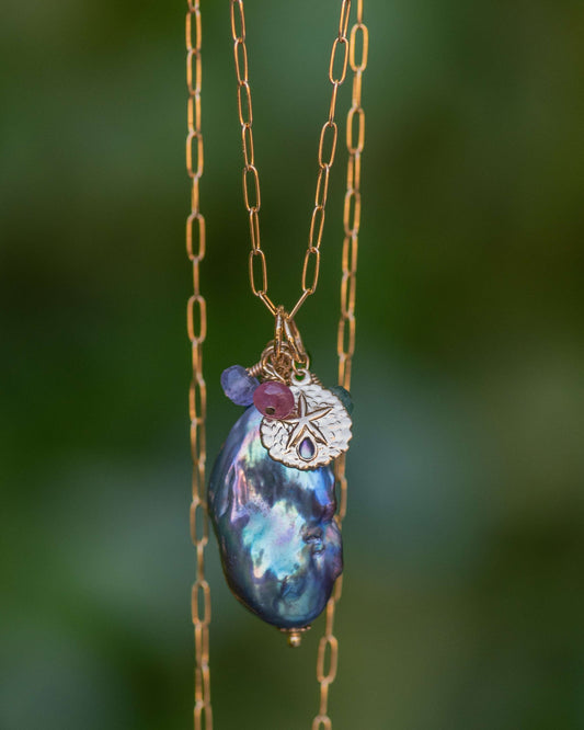 Silver Baroque Peacock Pearl Pendant Necklace Vida Jewelry Designs