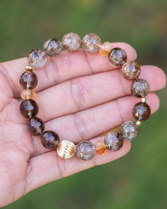 Brown Rutilated Quartz & Smoky Quartz Beaded Bracelet Vida Jewelry Designs