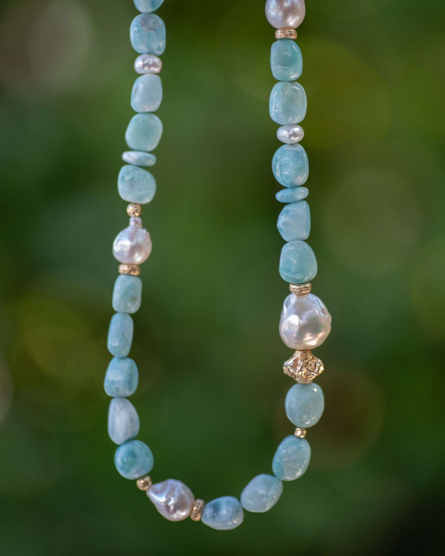Larimar and Baroque Pearl Necklace