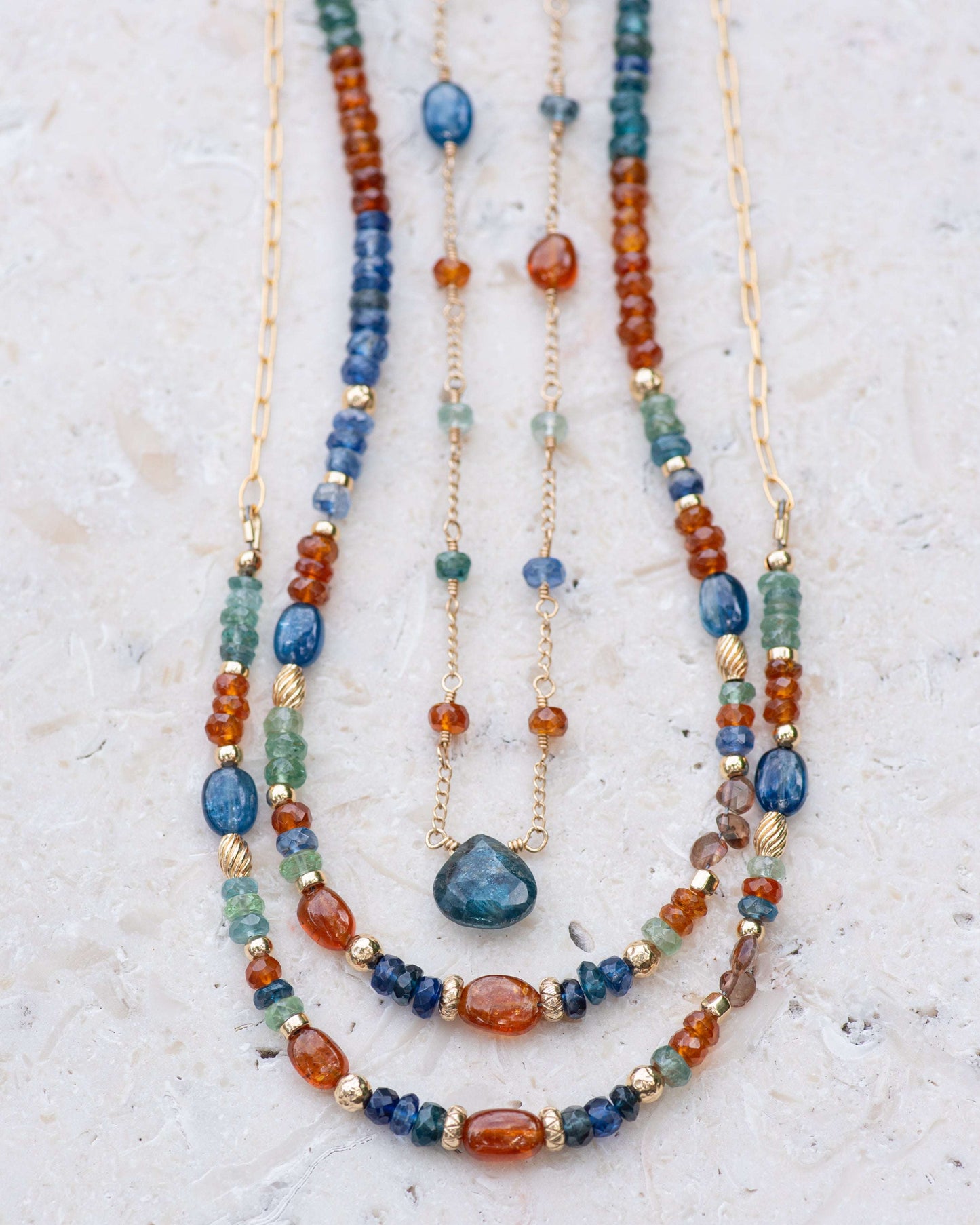 Multi Colored Kyanite & Gold Filled Chain Necklace