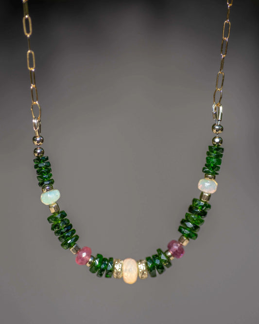 chrome diopside necklace with ethiopian opals