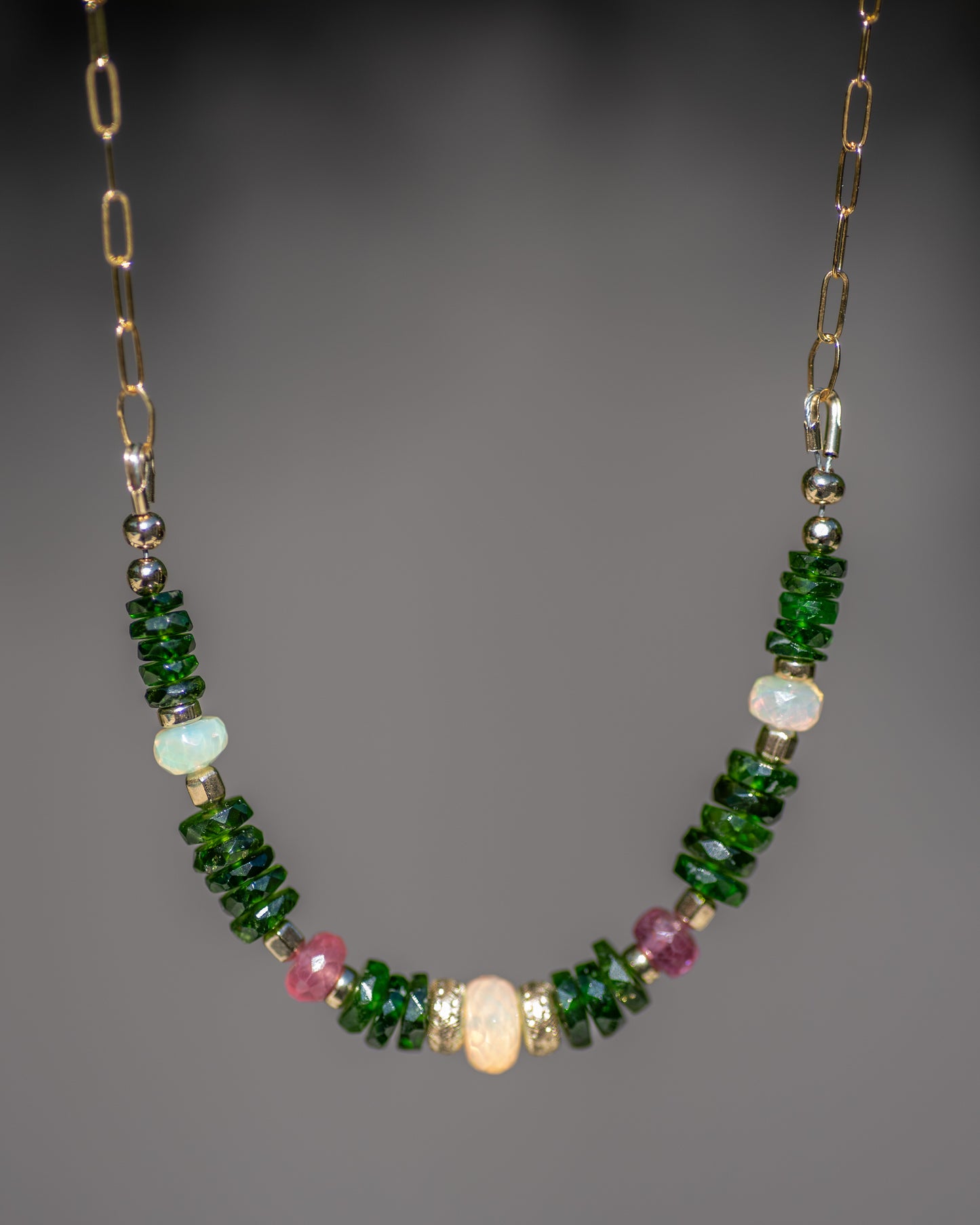 chrome diopside necklace with ethiopian opals