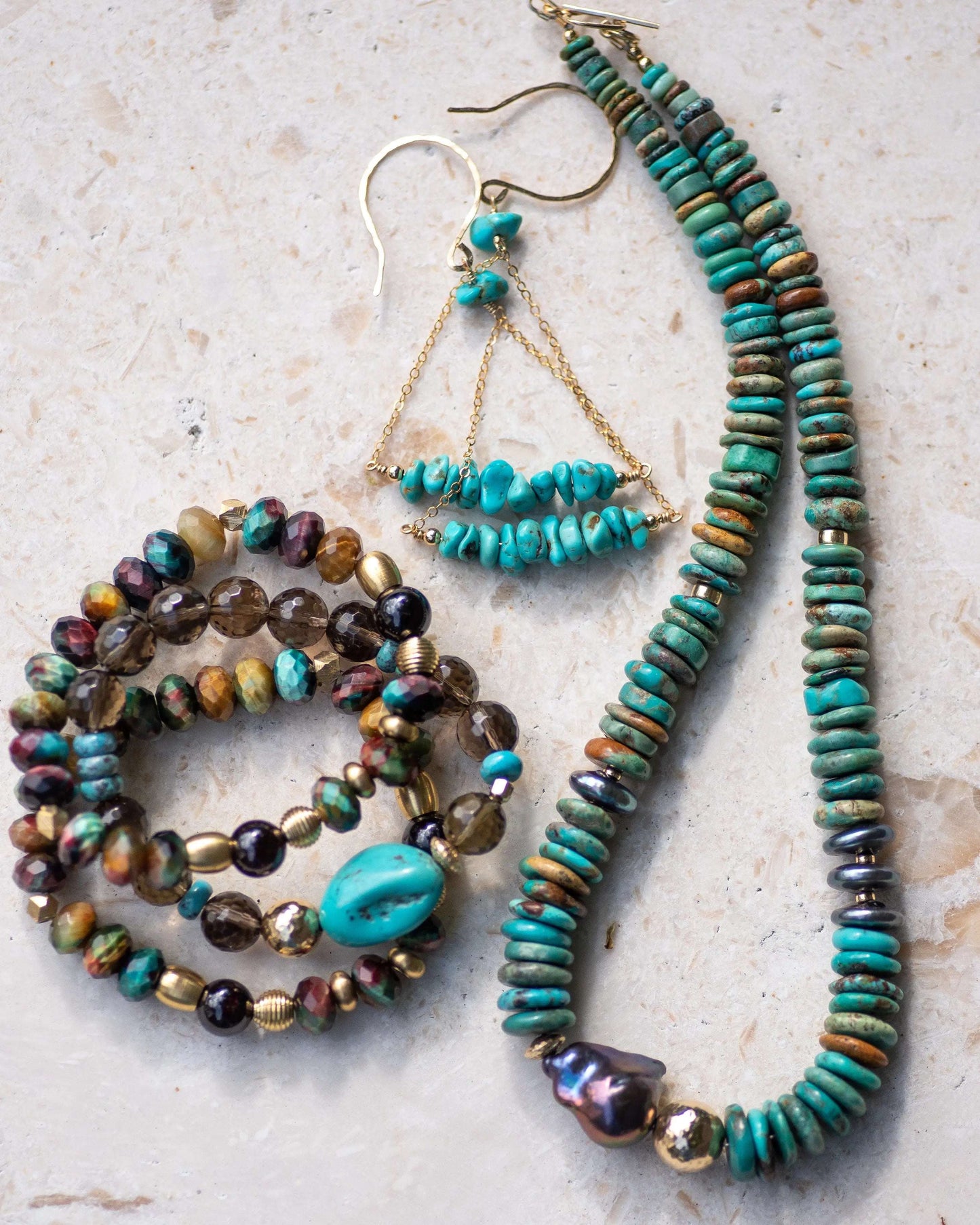 Turquoise & Smoky Quartz Beaded Bracelet Vida Jewelry Designs