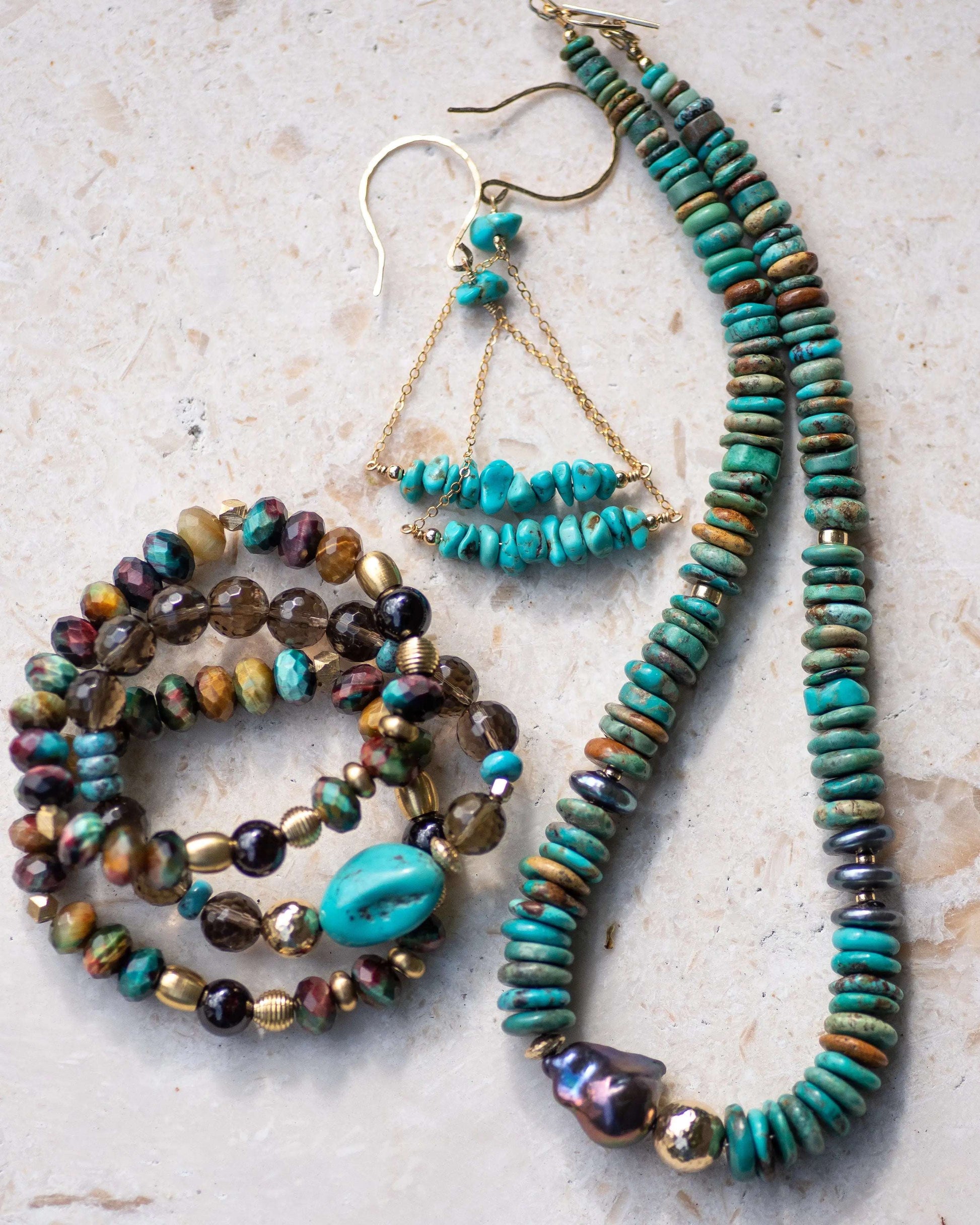 Turquoise & Smoky Quartz Beaded Bracelet Vida Jewelry Designs