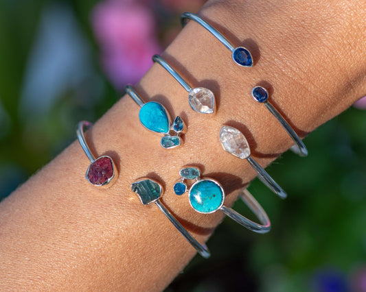 Sterling Silver Gemstone Flexible Cuff