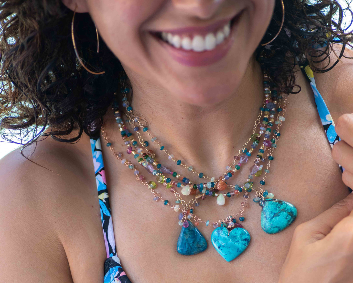Apatite & Multi Colored Gemstone Pendant Necklace
