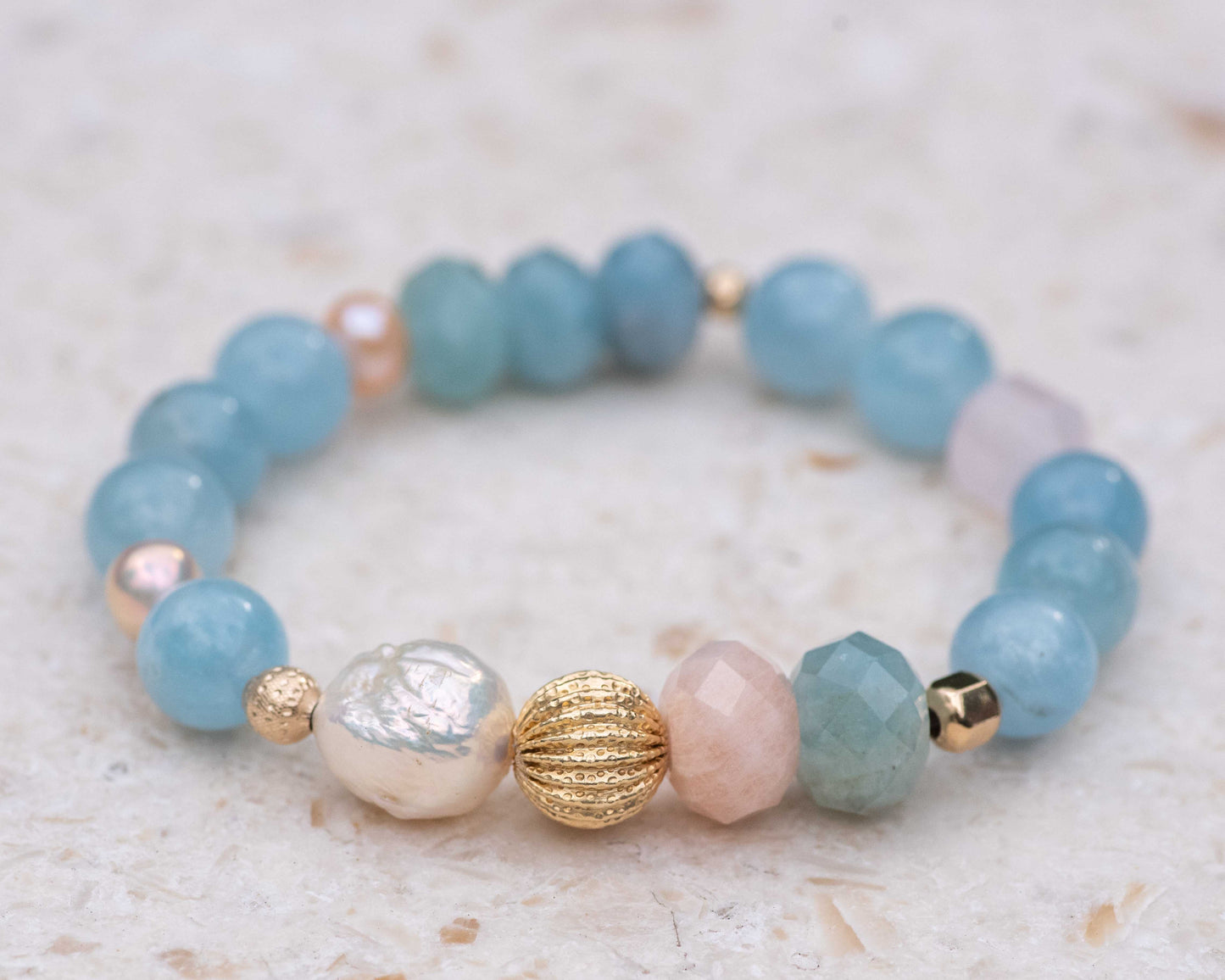 Aquamarine & Morganite Gemstone Bracelet
