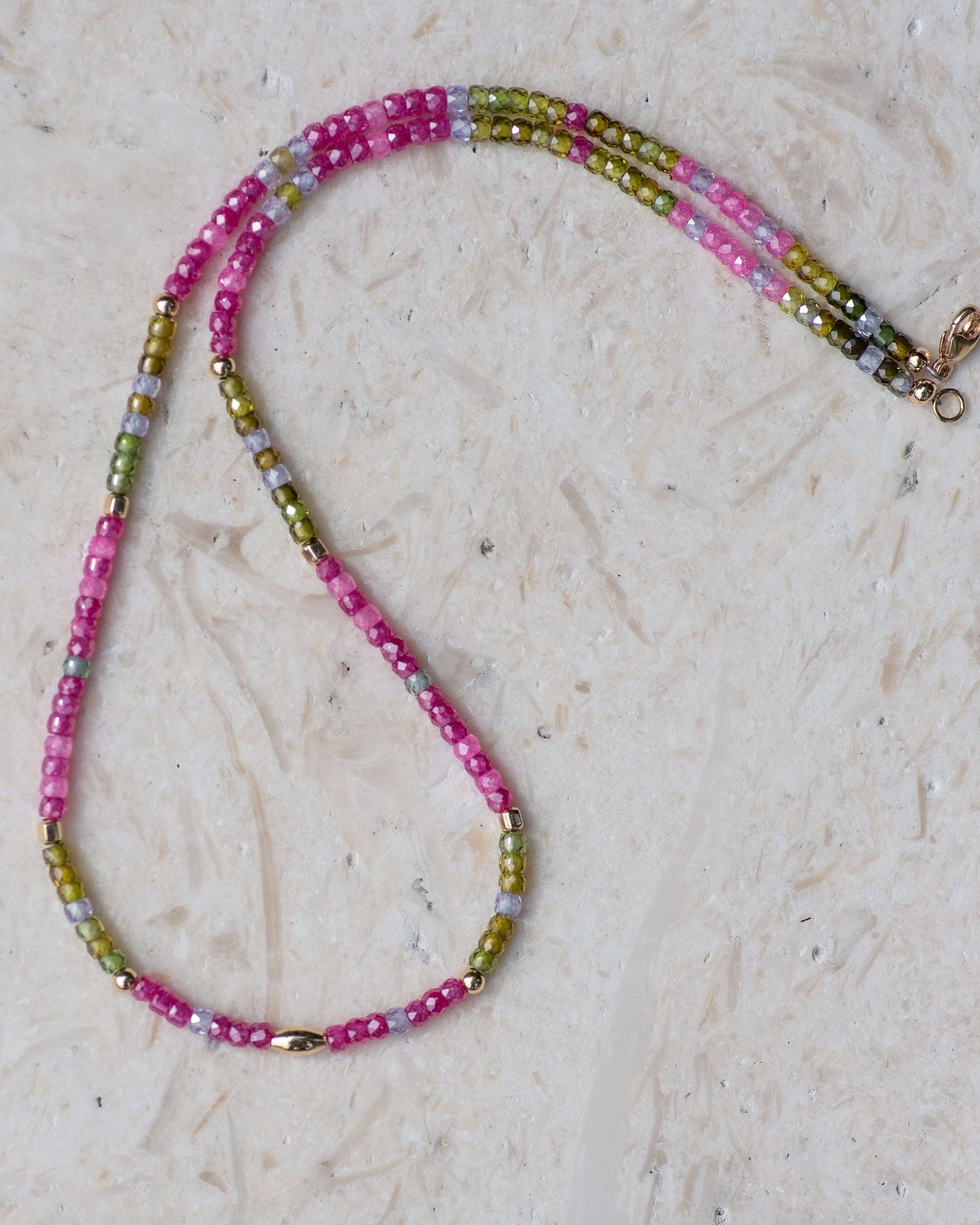 CZ Pink and Green Choker Necklace