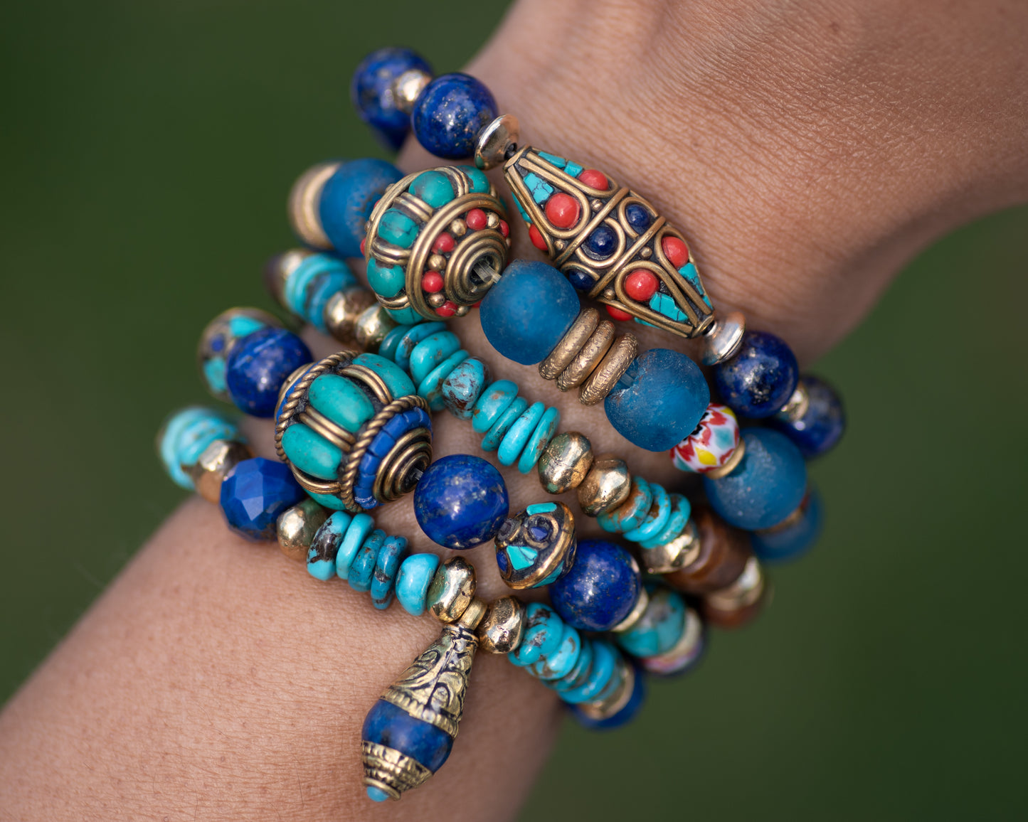 Genuine Turquoise & Bone Beaded Bracelet