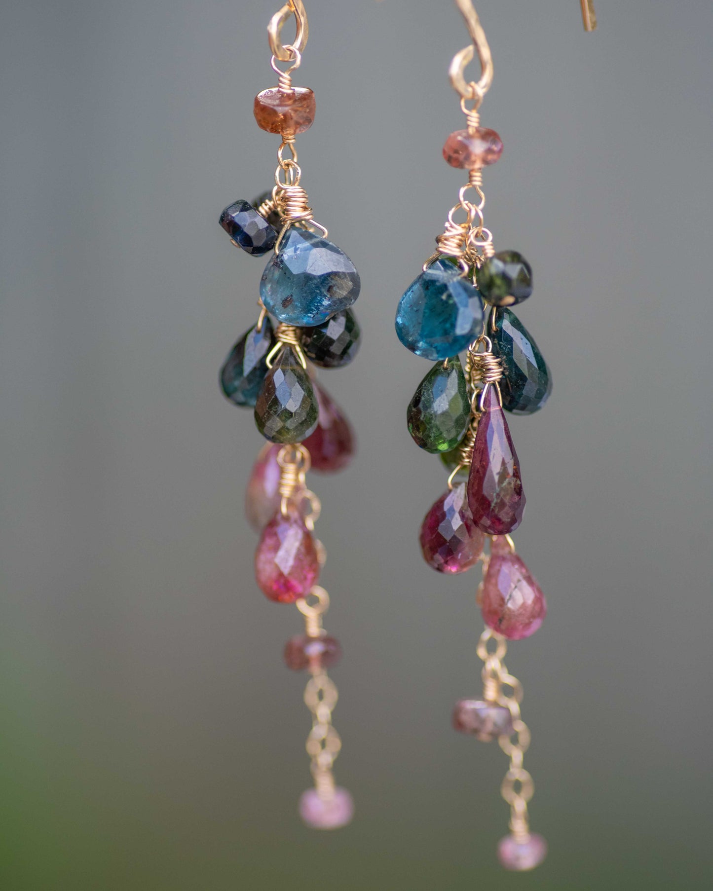 Tourmaline &  Moss Kyanite Cluster Gemstone Earrings