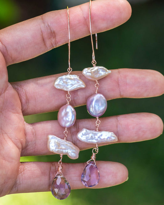 Biwa & Coin Pearl Ametrine Earrings