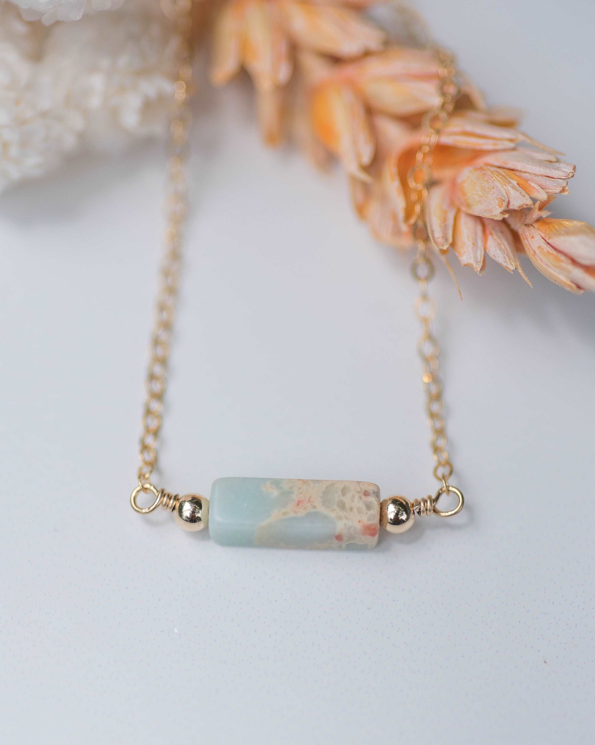 Aqua Terra Jasper Gemstone Bar Necklace