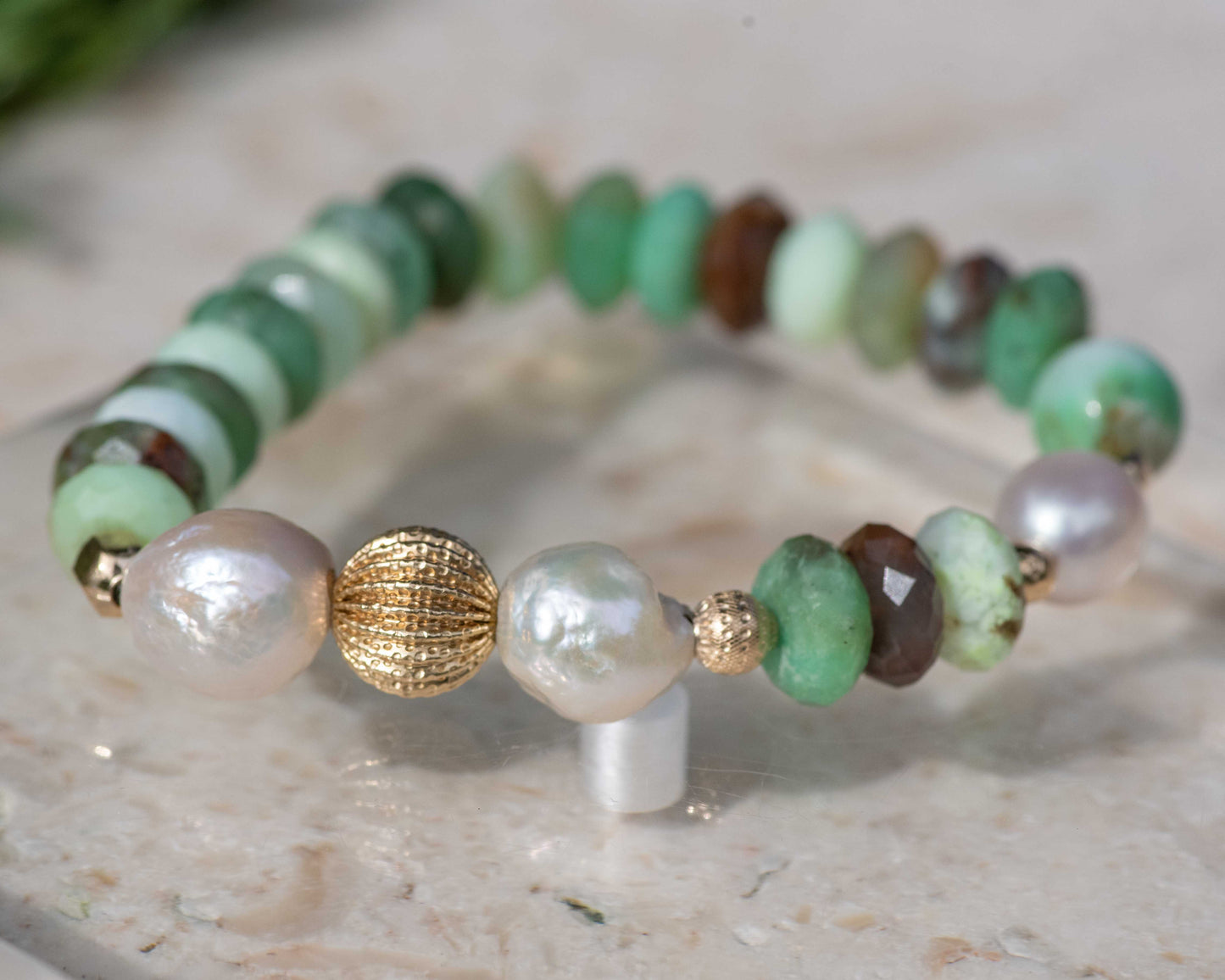 Chrysoprase & Baroque Pearl Gemstone Bracelet Single