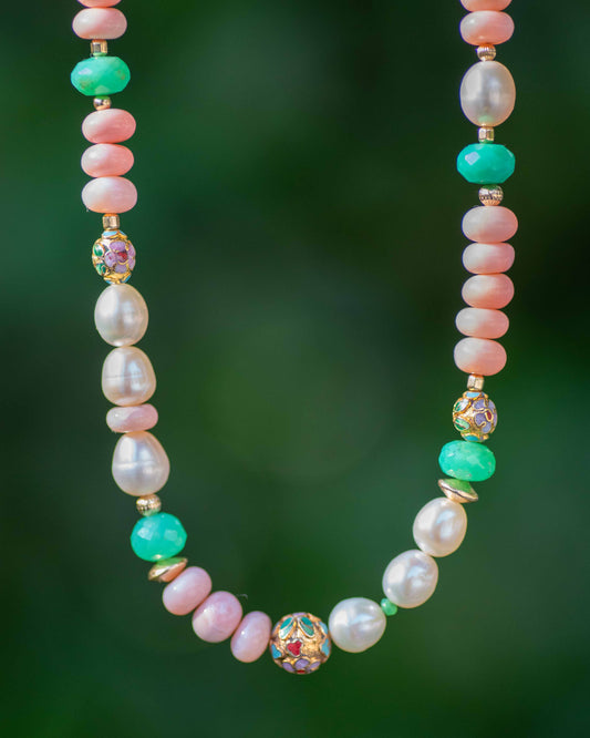 Peruvian Pink Opal Cloissoné Gemstone Necklace