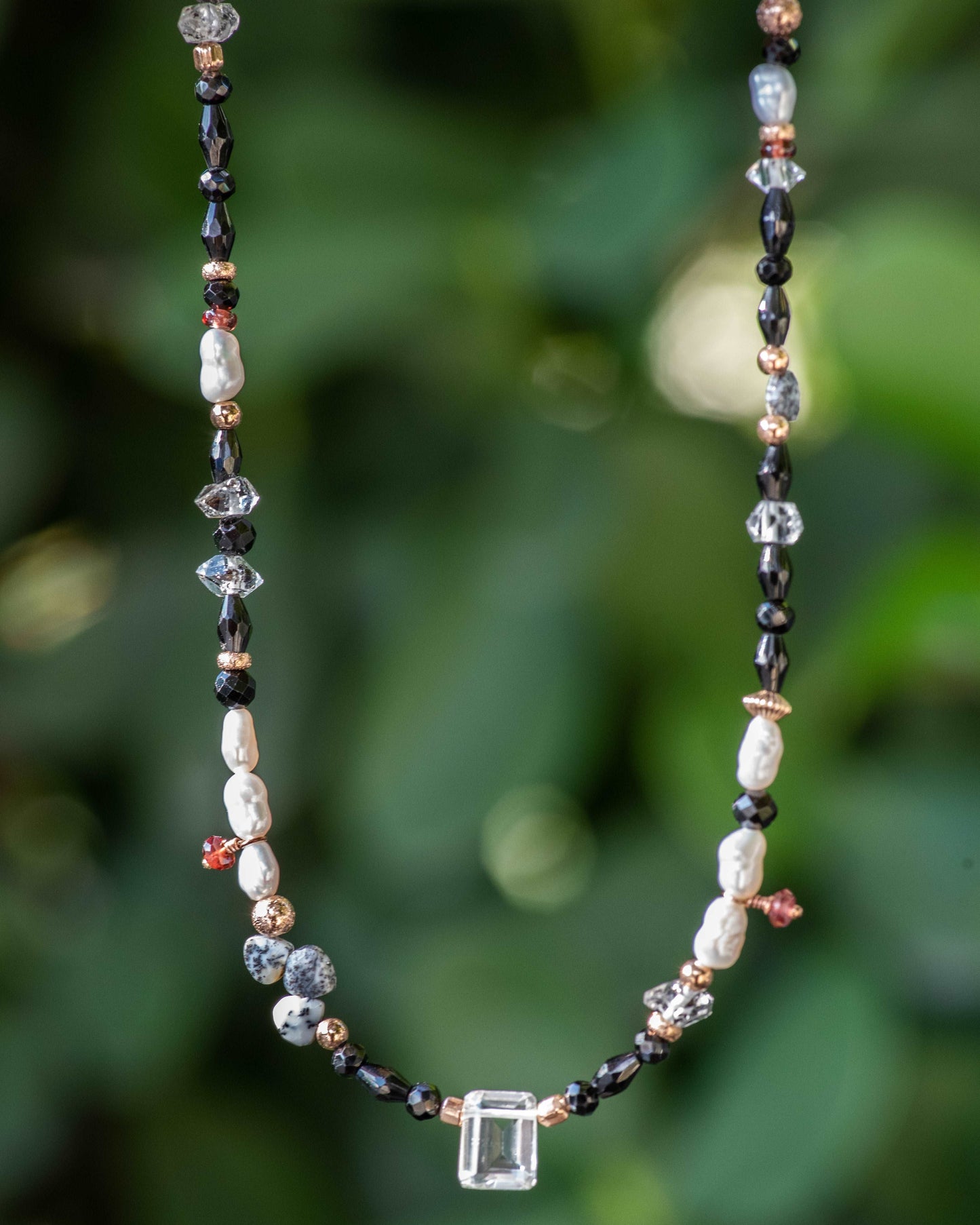 Black Spinel & Freshwater Pearl Gemstone Beaded Necklace
