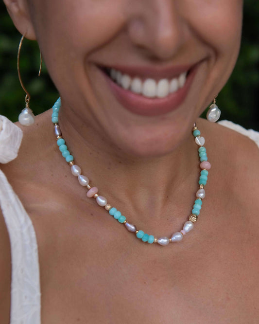 Blue Opal & Pearl Gemstone Necklace Vida Jewelry Designs