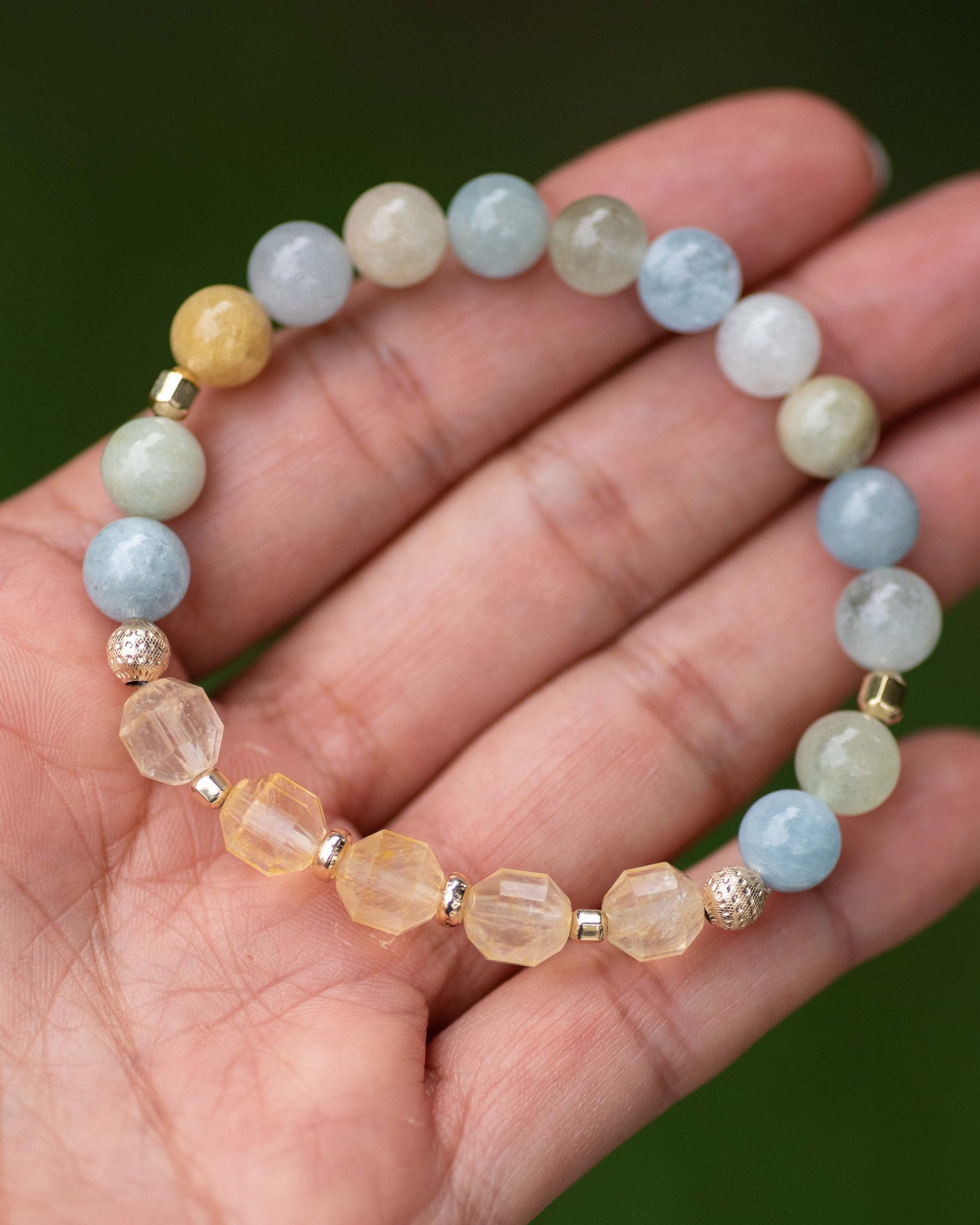 Citrine Prism & Aquamarine 8mm Gemstone Bracelet