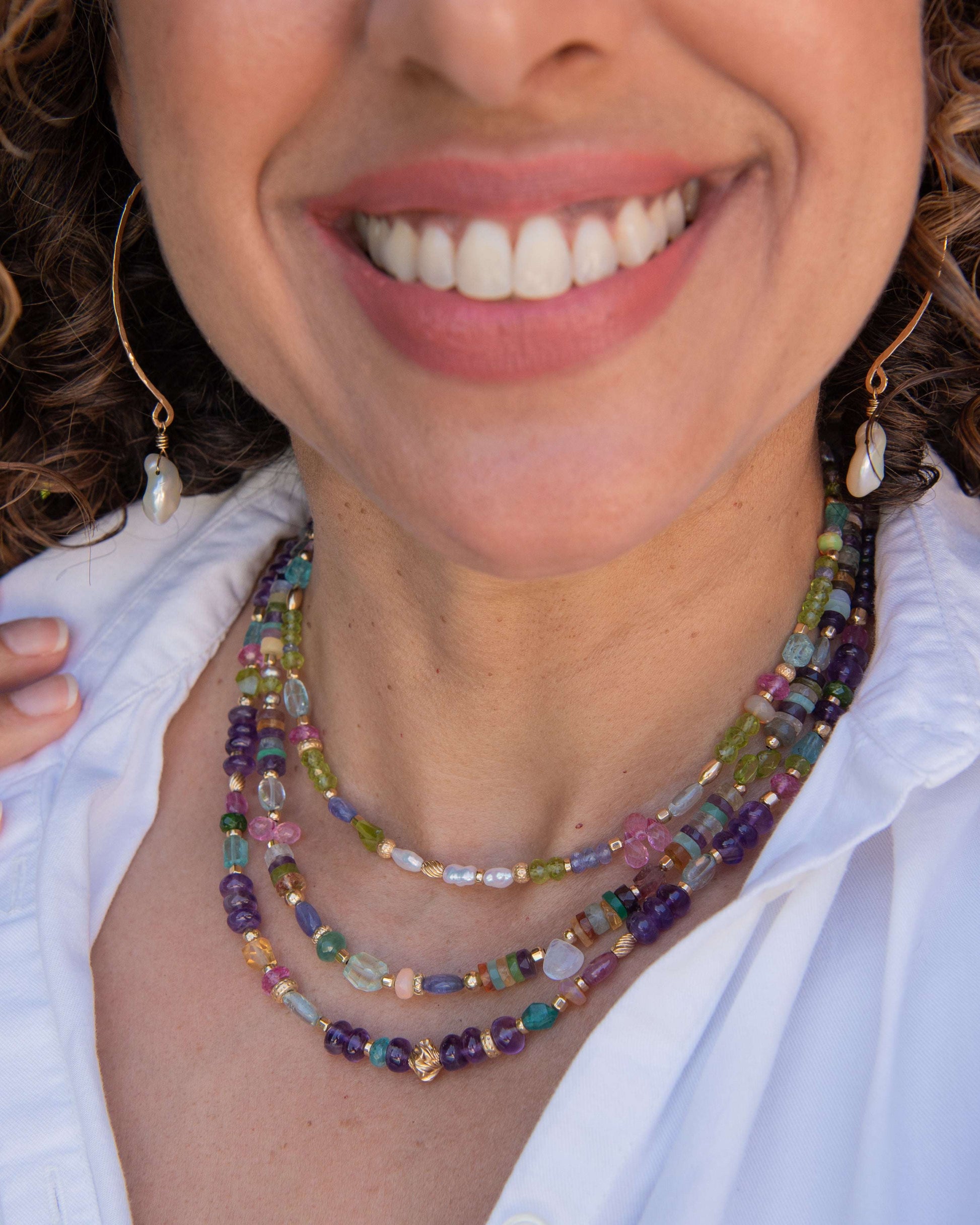 Peridot & Pink Topaz Beaded Gemstone Necklace