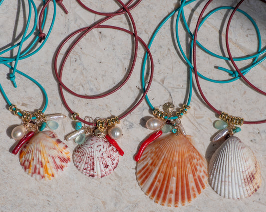 Florida Shell Charm Leather Necklace