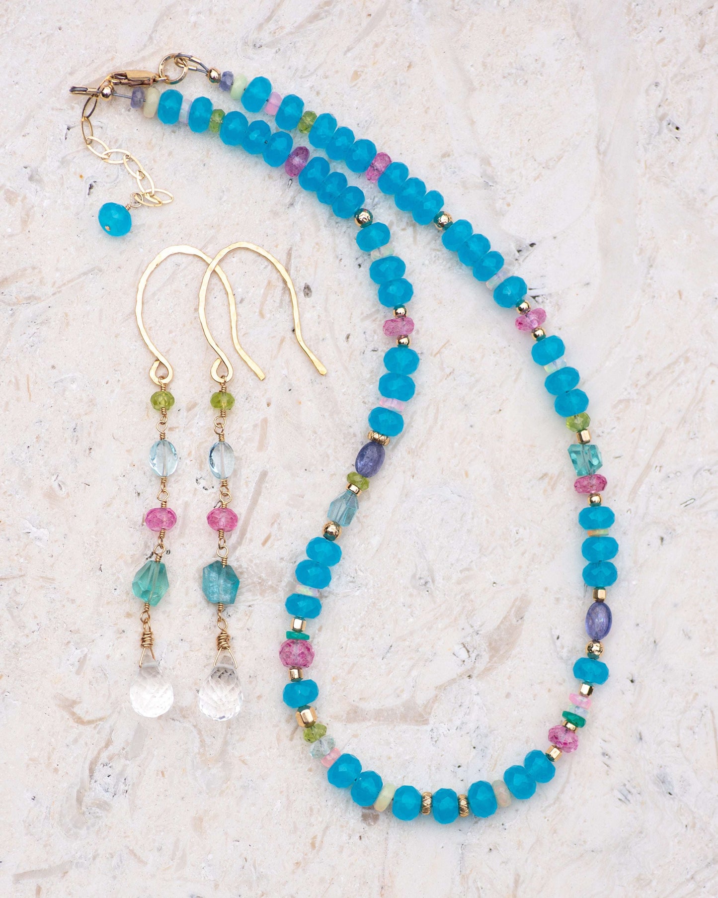 Blue Chalcedony Gemstone Beaded Necklace