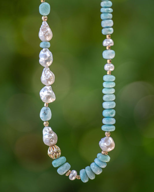 Larimar and Baroque Pearls Half & Half Necklace