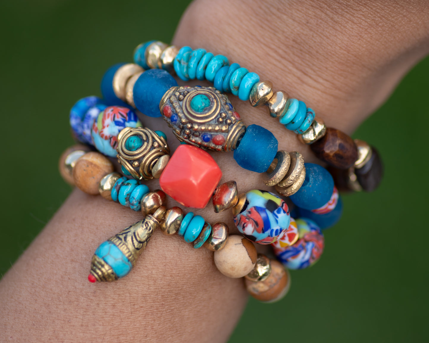 Genuine Turquoise & Bone Beaded Bracelet