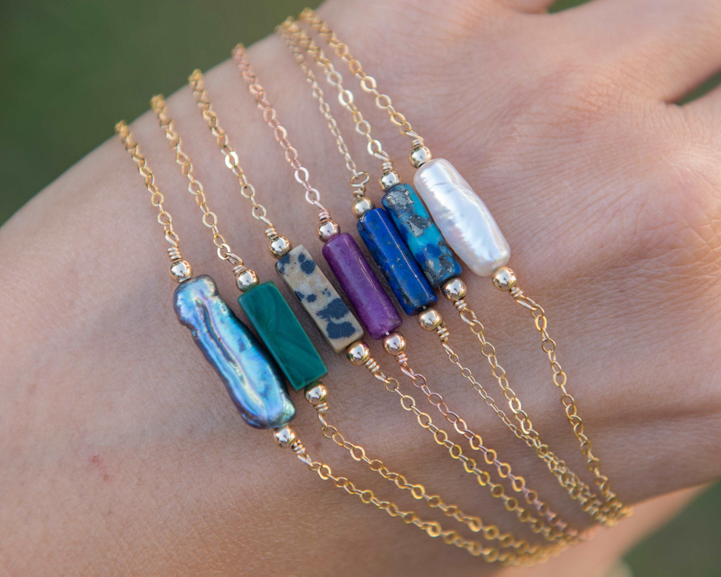 Lapis & Turquoise Gemstone Bar Necklace