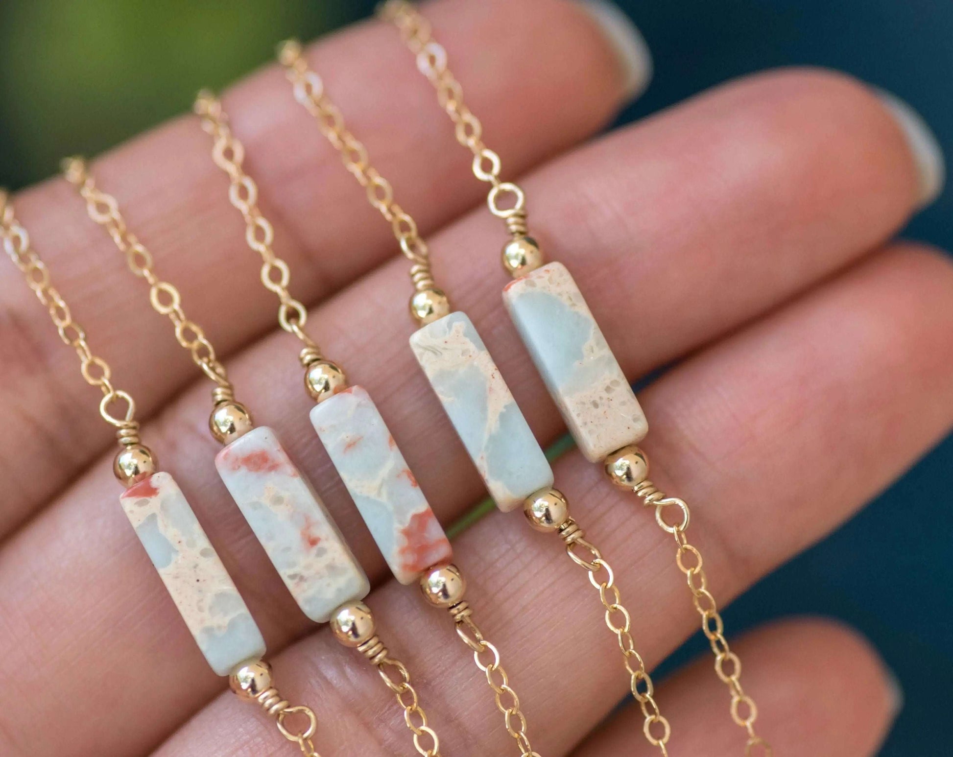 Aqua Terra Jasper Gemstone Bar Necklace