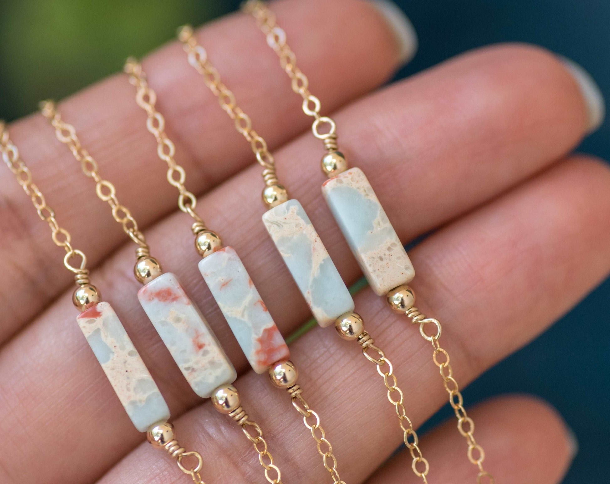 Aqua Terra Jasper Gemstone Bar Necklace