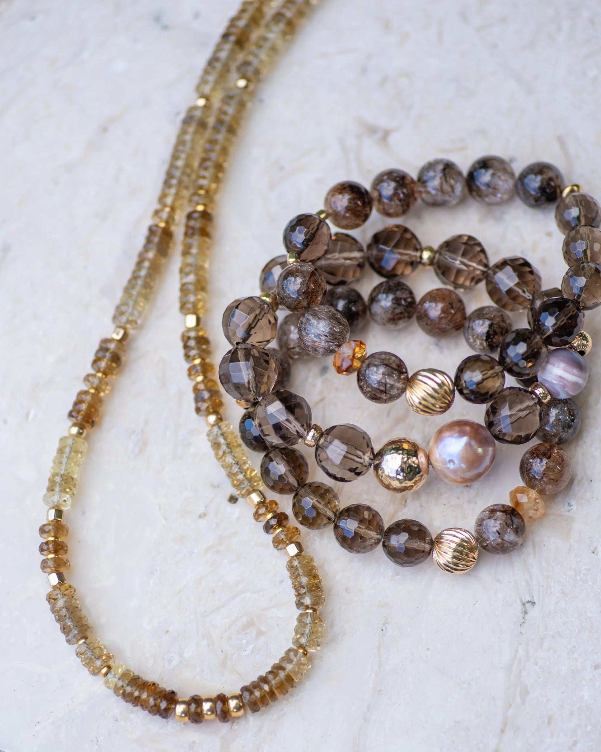 Smoky Quartz & Blush Pearl Beaded Bracelet Vida Jewelry Designs