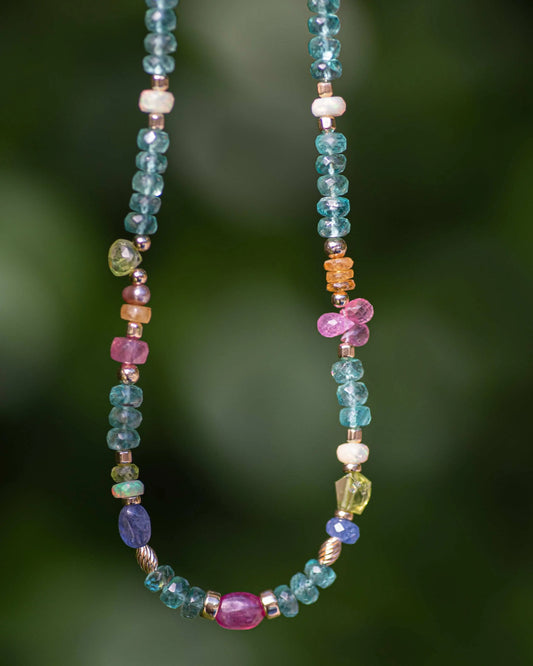 Apatite & Sapphire Colorful Gemstone Beaded Necklace Vida Jewelry Designs