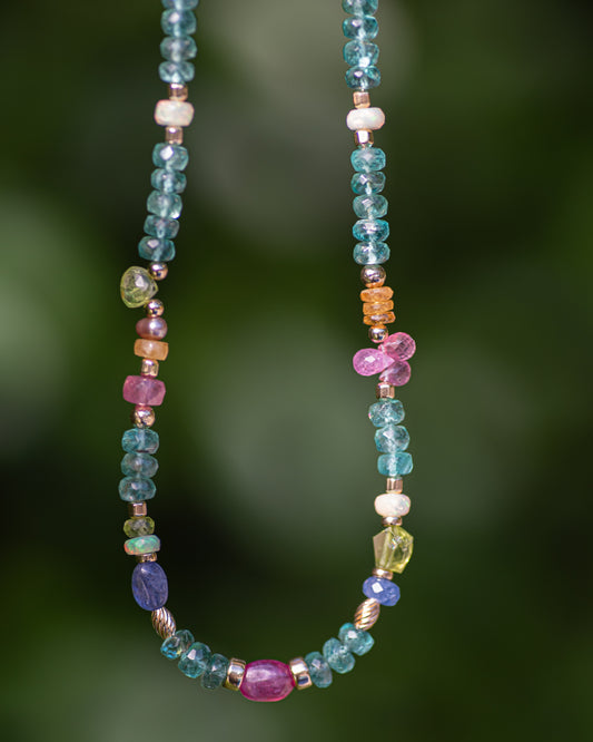 Apatite & Sapphire Colorful Gemstone Beaded Necklace
