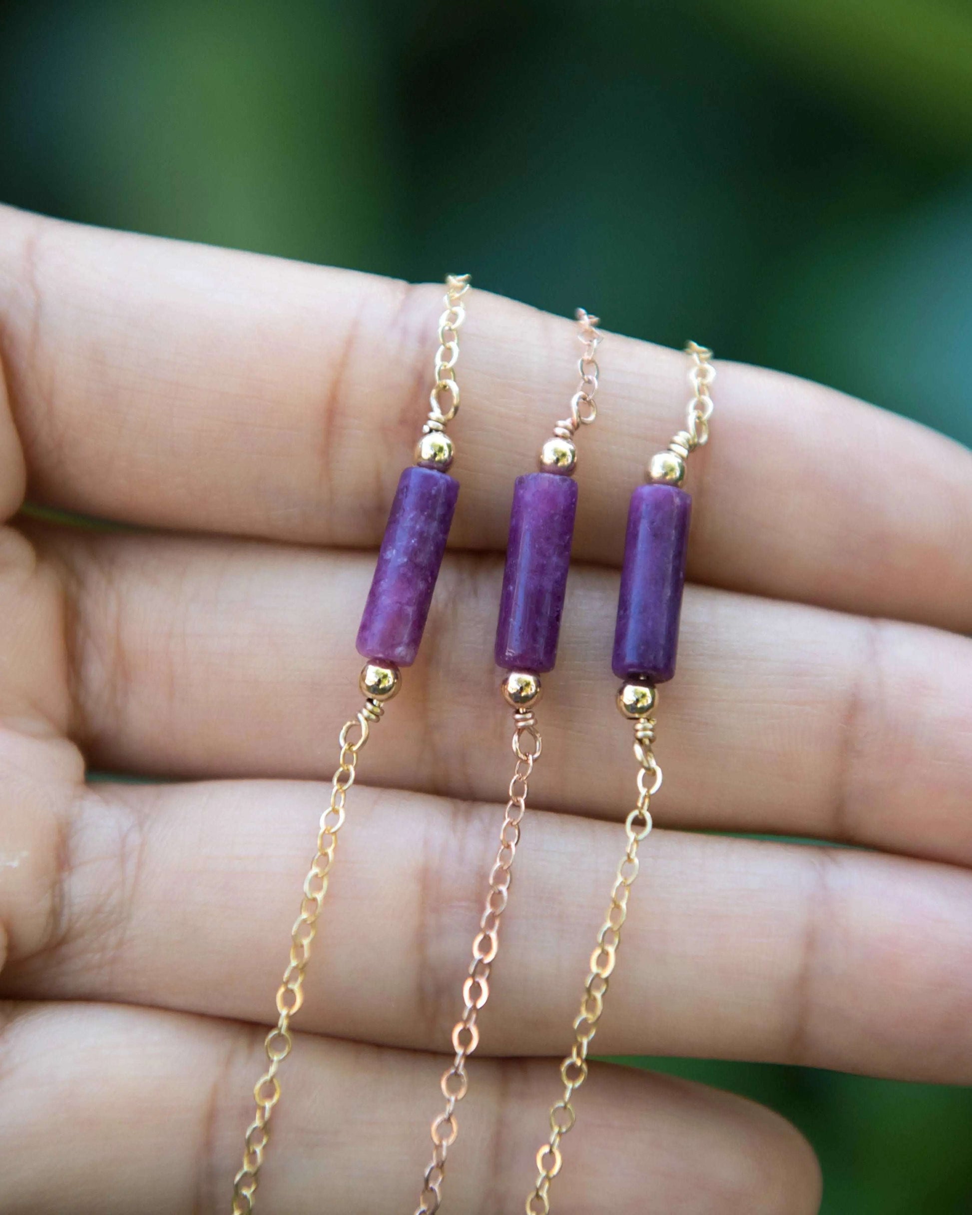 Lepidoloite Gemstone Bar Necklace