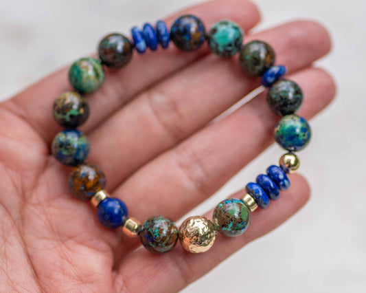Chrysocolla & Lapis Lazuli 10mm Gemstone Bracelet