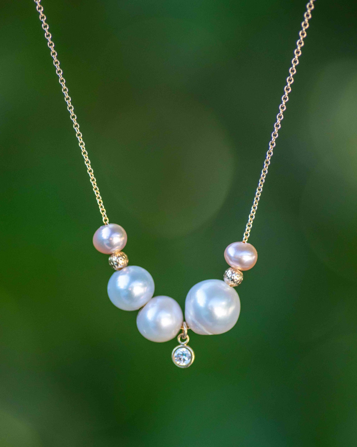 Five Pearl Floating Necklace with Cubic Zirconia