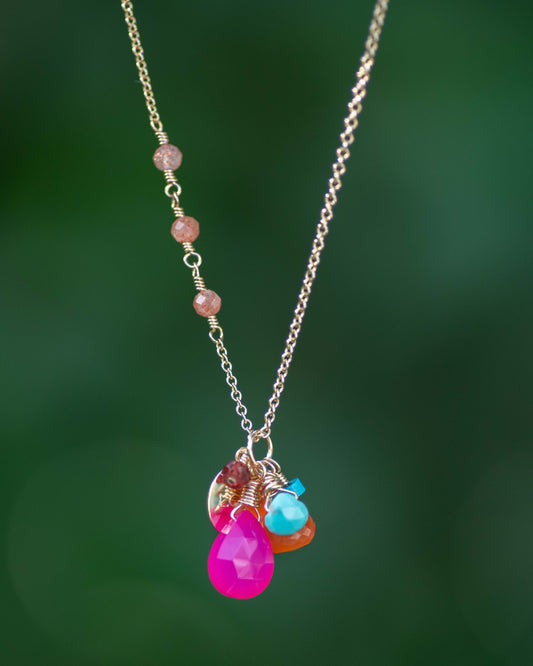 Hot Pink Chalcedony LOVE Charm Necklace