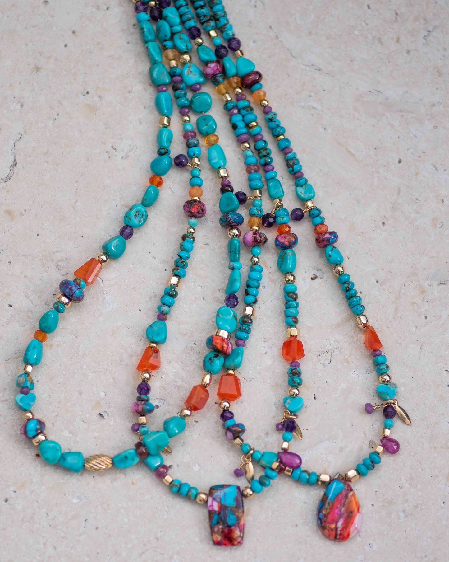 Genuine Turquoise Nugget Colorful Gemstone Necklace