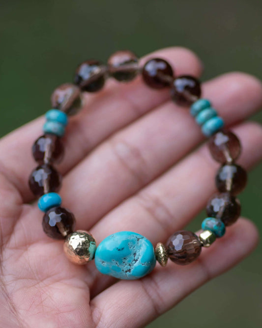 Turquoise & Smoky Quartz Beaded Bracelet Vida Jewelry Designs
