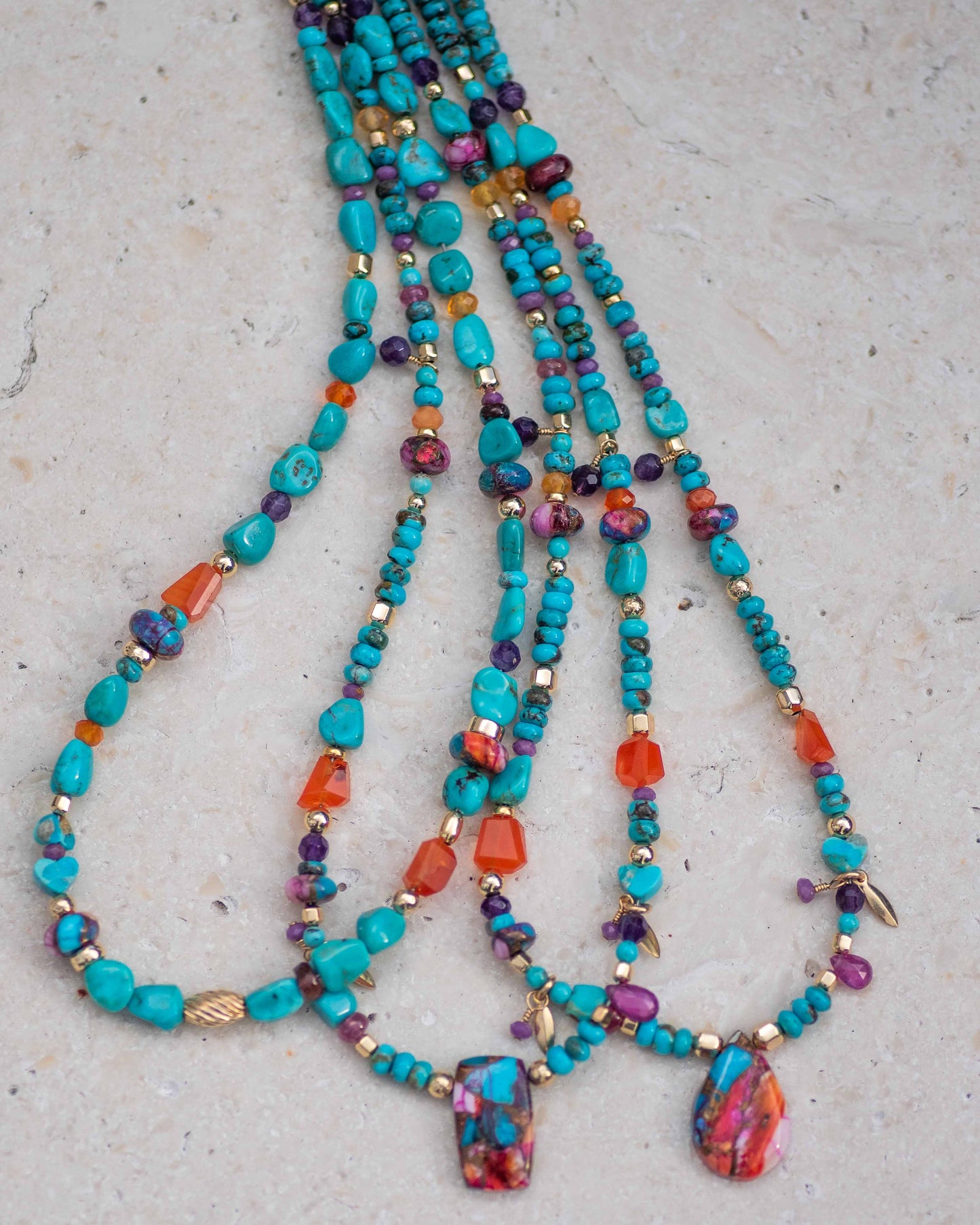 Teardrop Mojave Copper Turquoise Colorful Gemstone Necklace