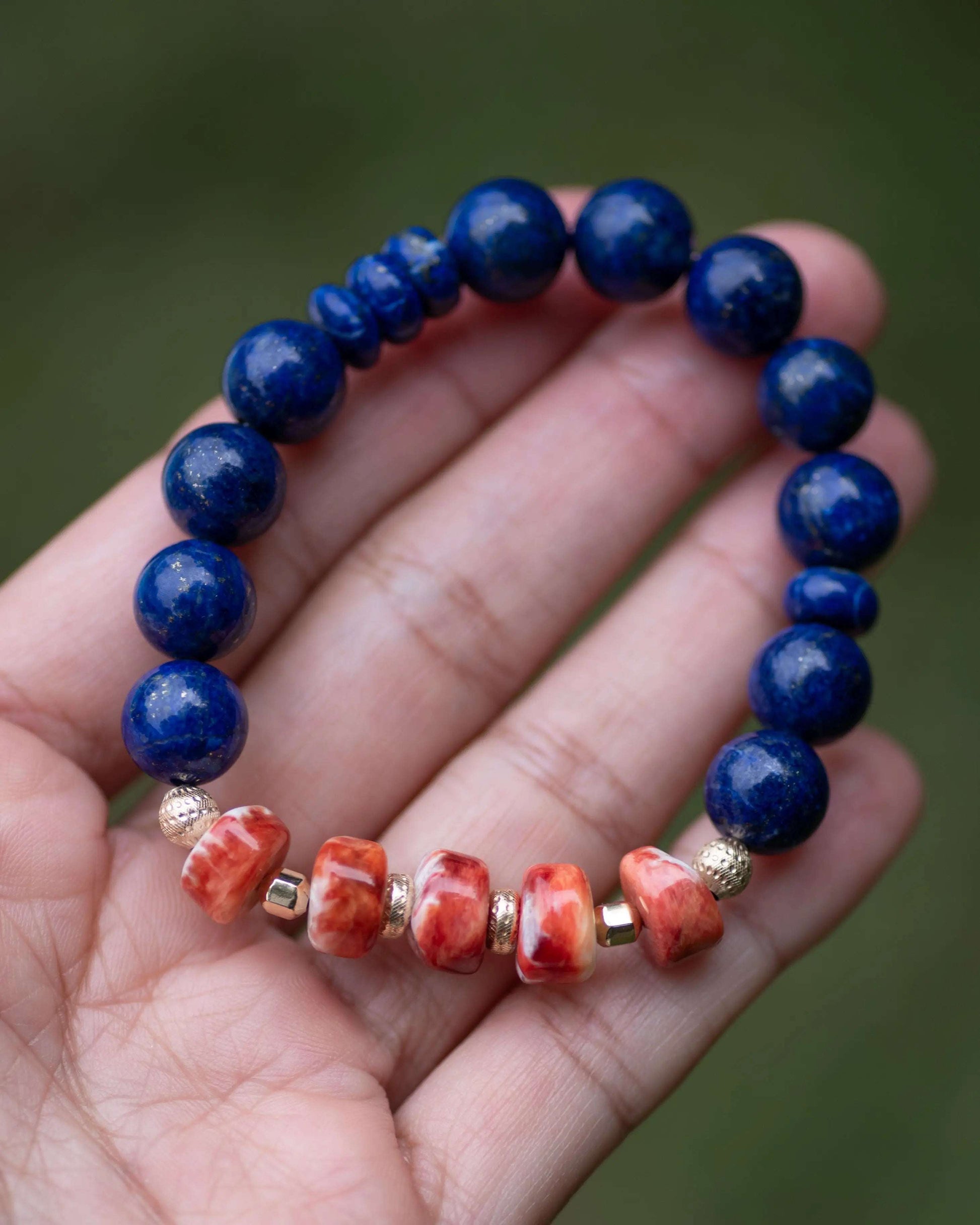 Spiny Oyster & Lapis Lazuli Beaded Gemstone Bracelet Vida Jewelry Designs