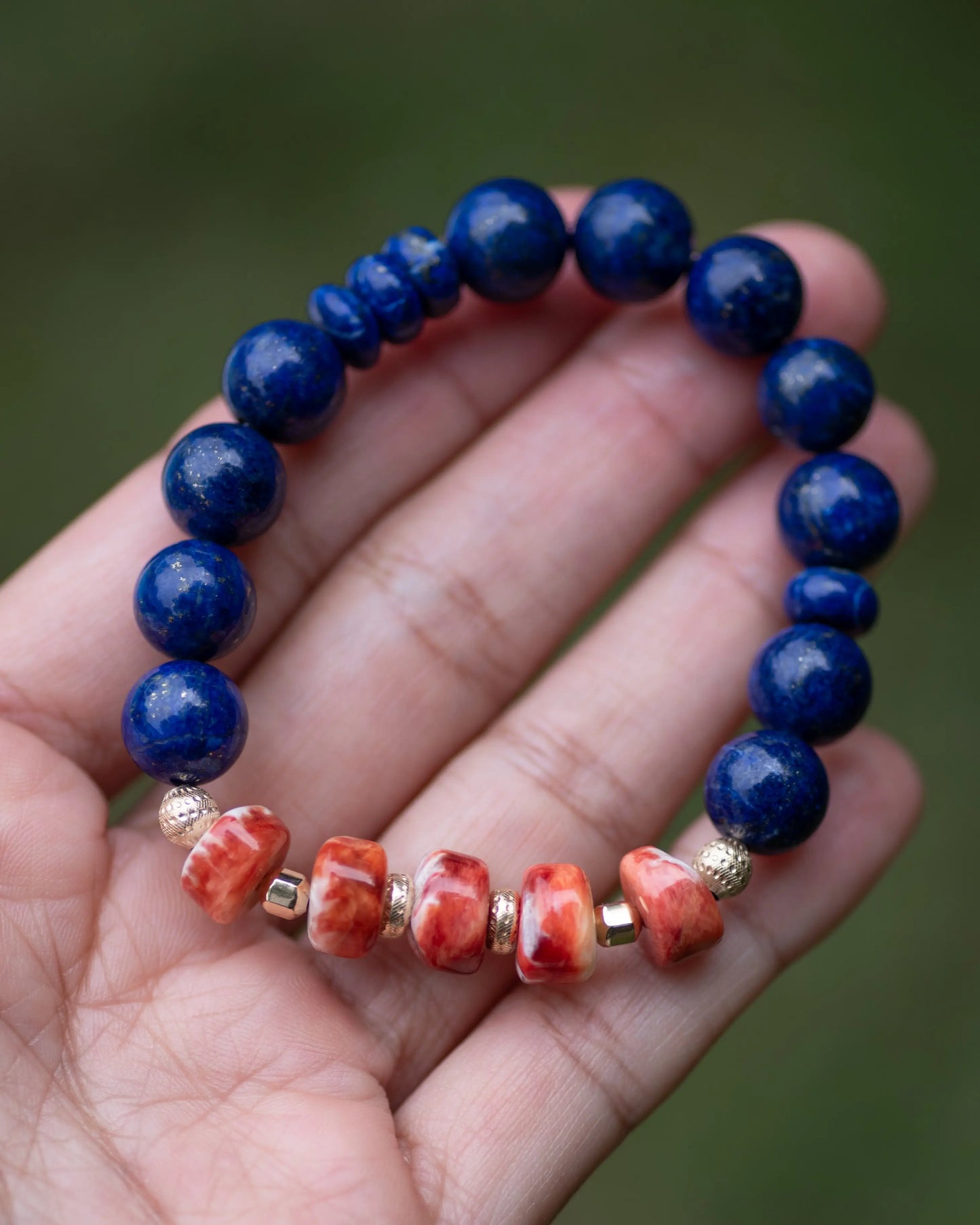 Spiny Oyster & Lapis Lazuli Beaded Bracelet