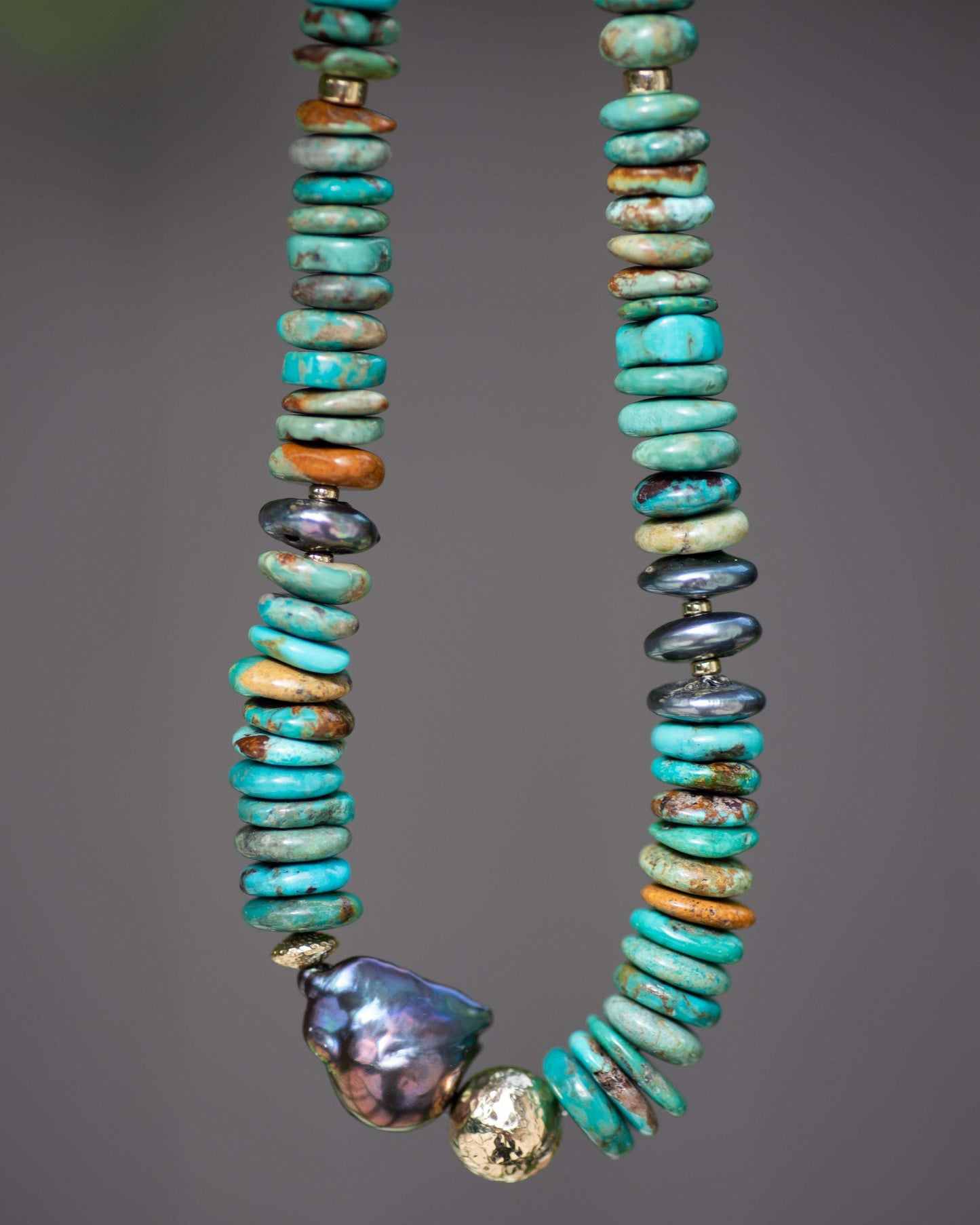 Turquoise Disc & Peacock Pearl Statement Necklace Vida Jewelry Designs