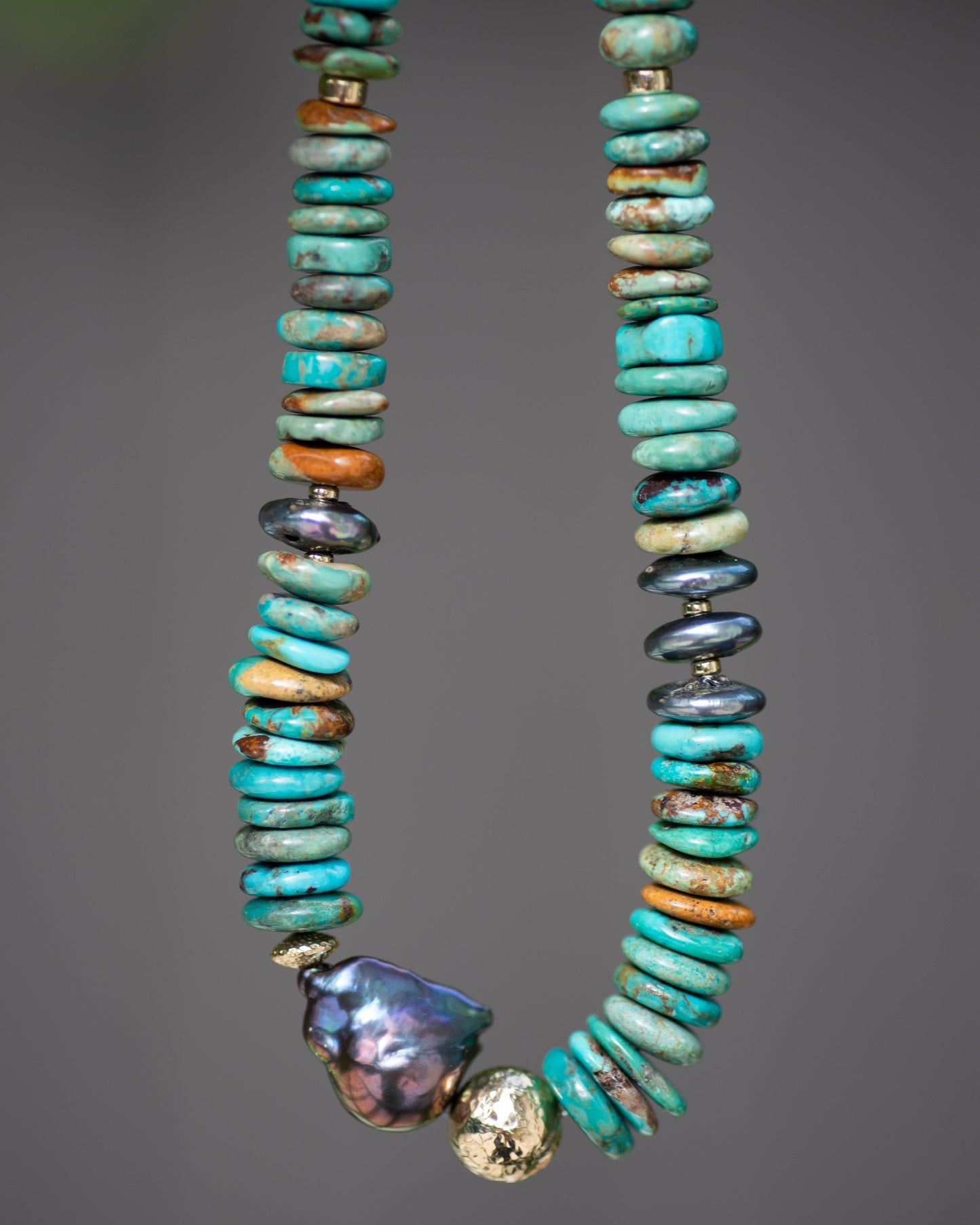 Turquoise Disc & Peacock Pearl Statement Necklace Vida Jewelry Designs