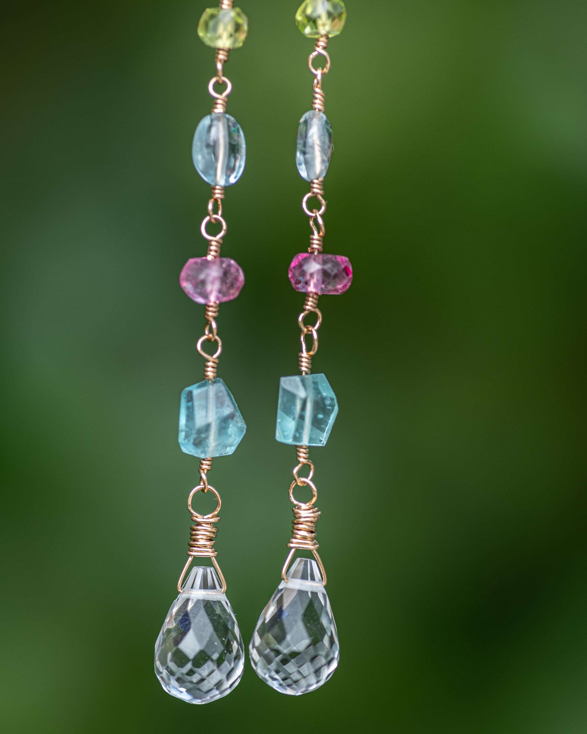 Crystal Quartz Multi Gemstone Dangle Earrings