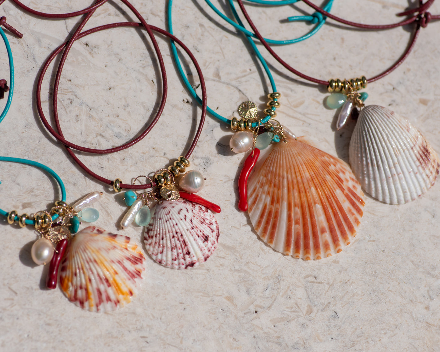 Florida Shell Charm Leather Necklace