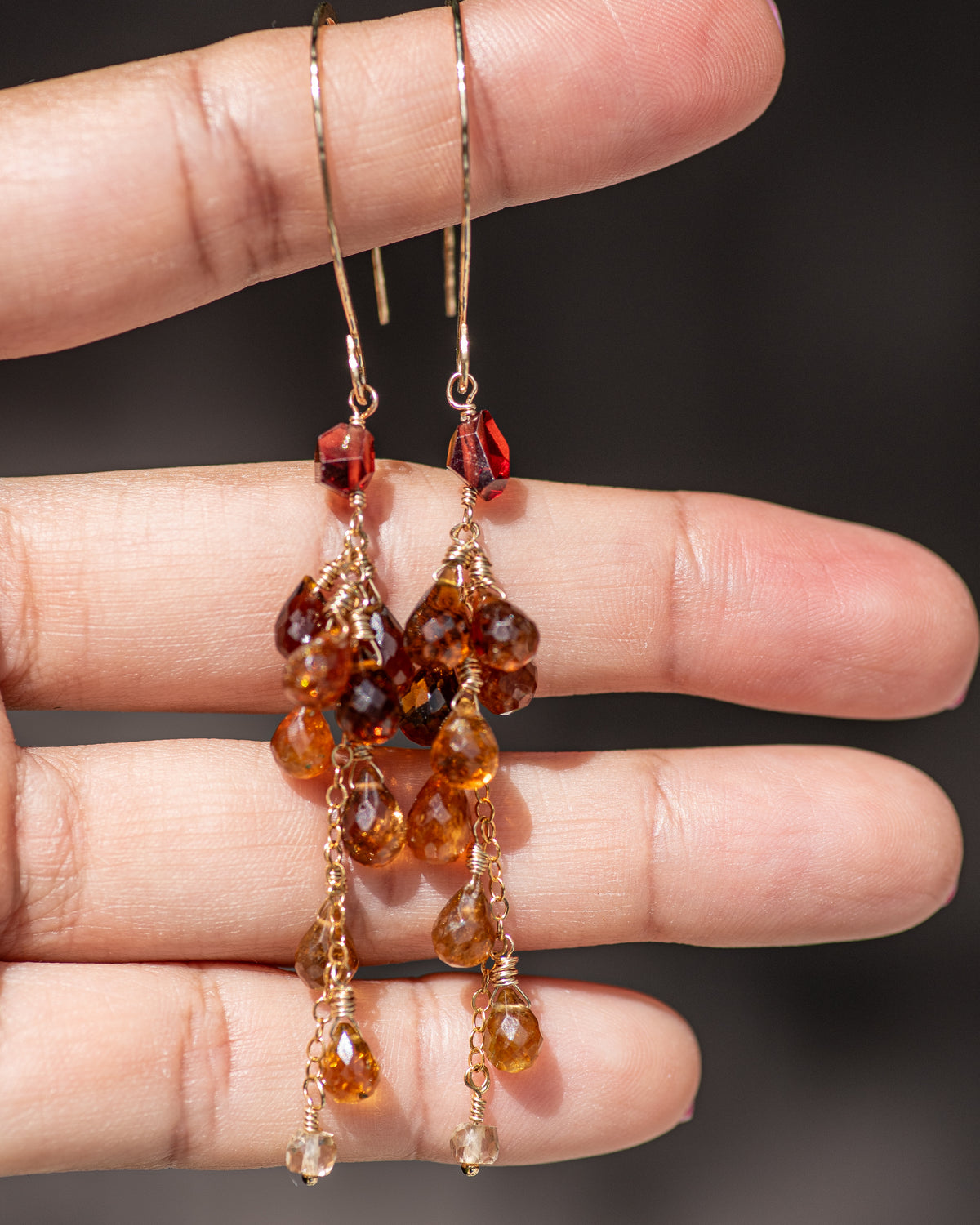 Tourmaline & Garnet Autumn Cluster Earrings