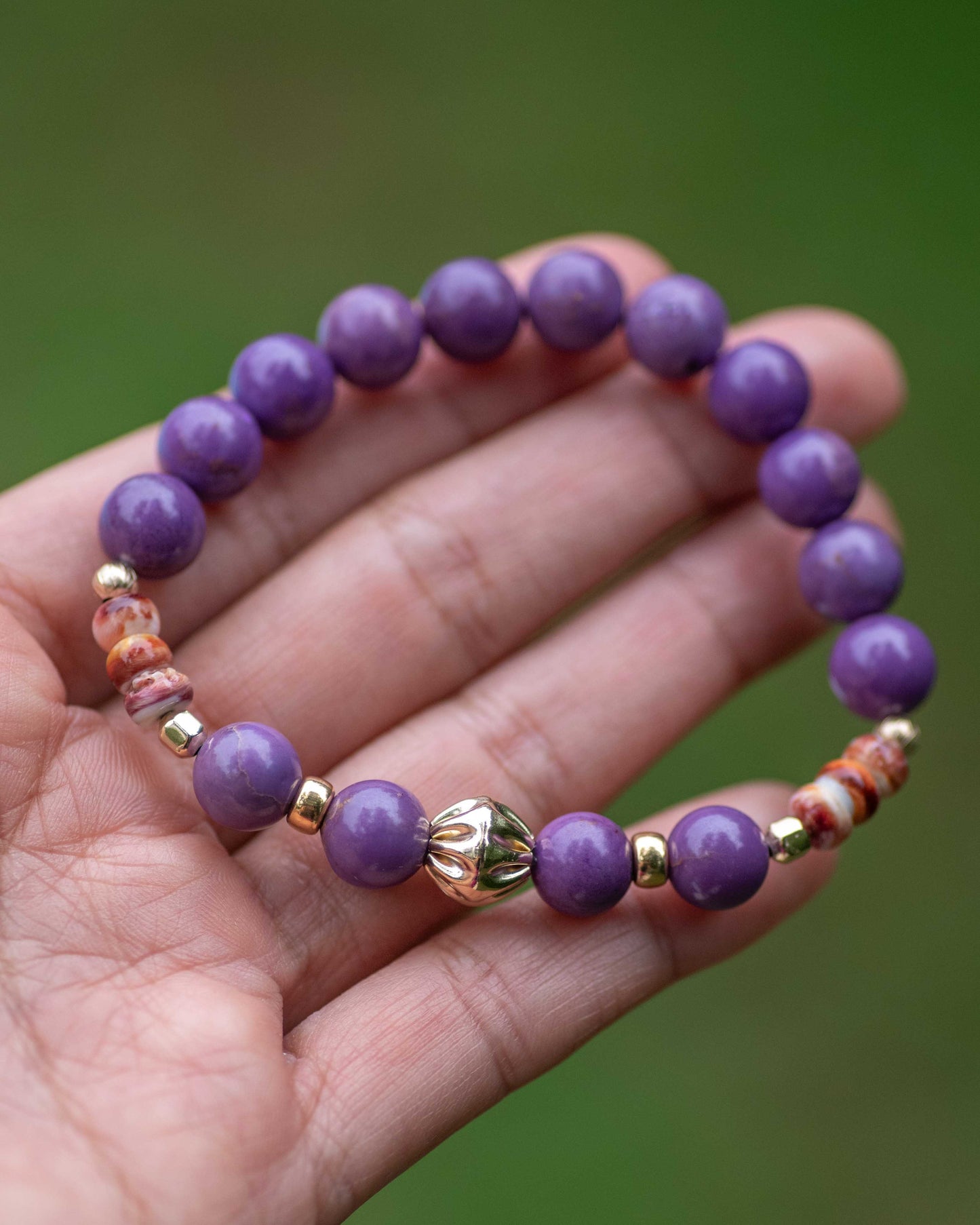 Phosphosiderite & Spiny Oyster Beaded Bracelet