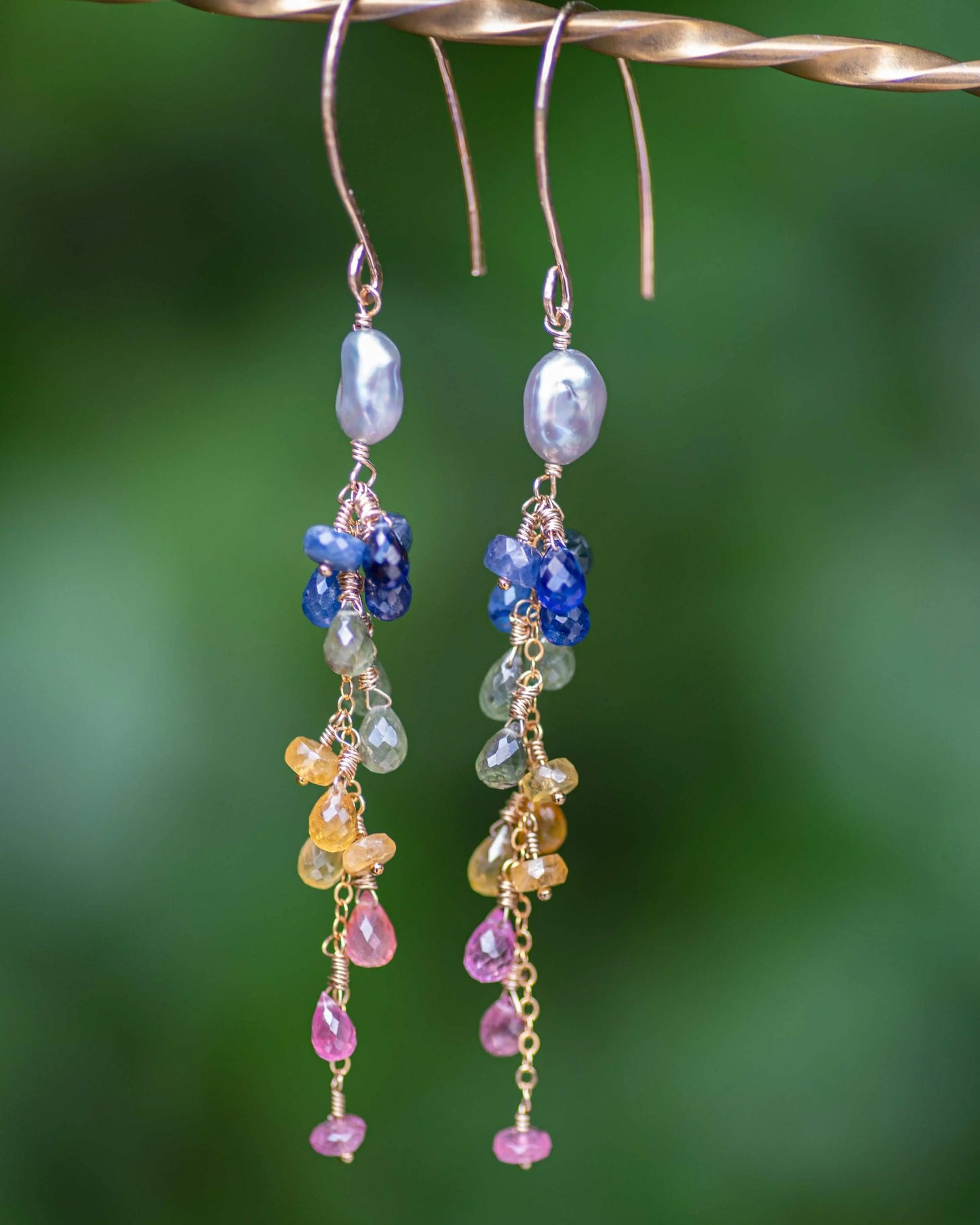 Keshi Pearl Rainbow Sapphire Dangle Earrings