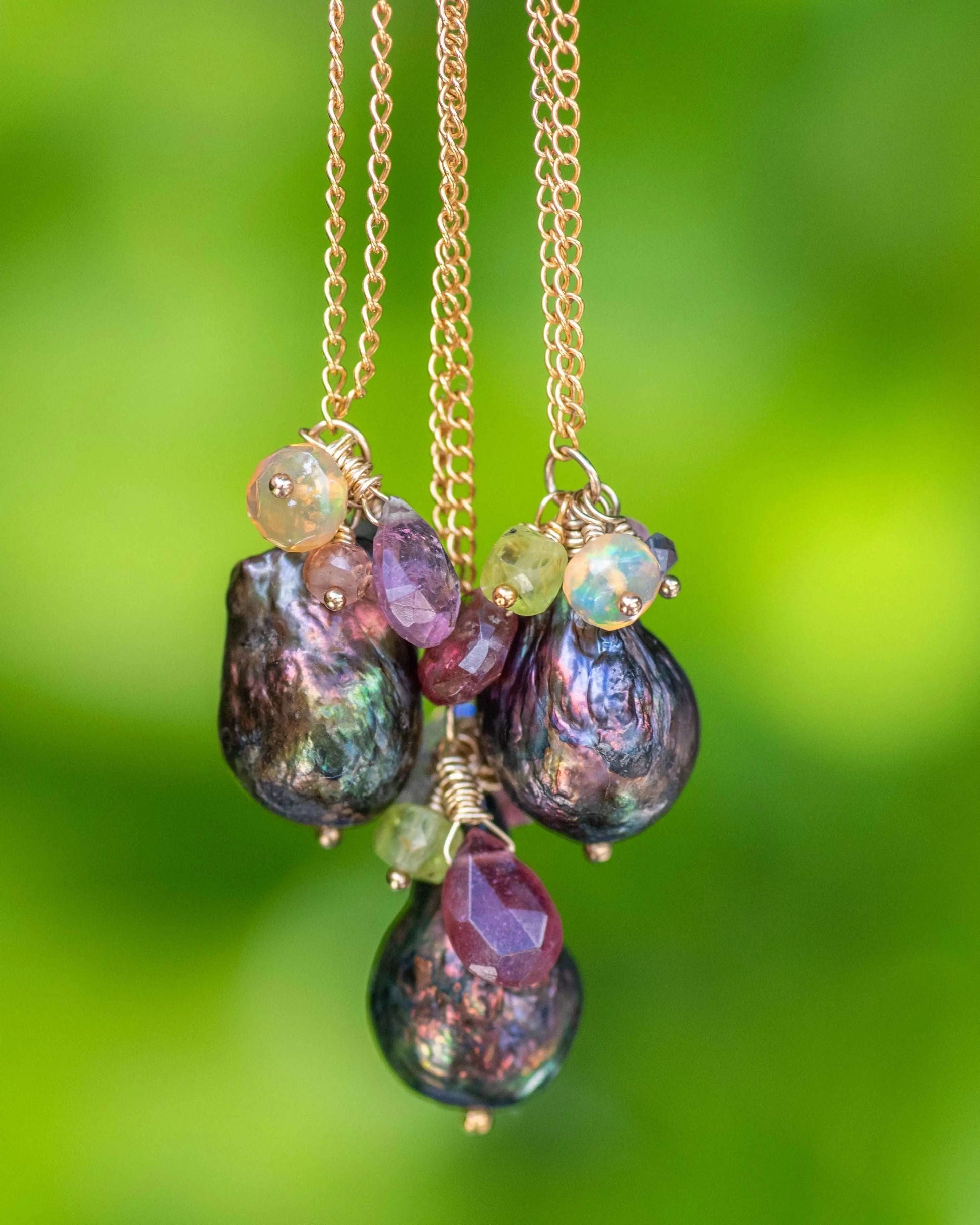 Peacock Pearl & Tourmaline Pendant Necklace